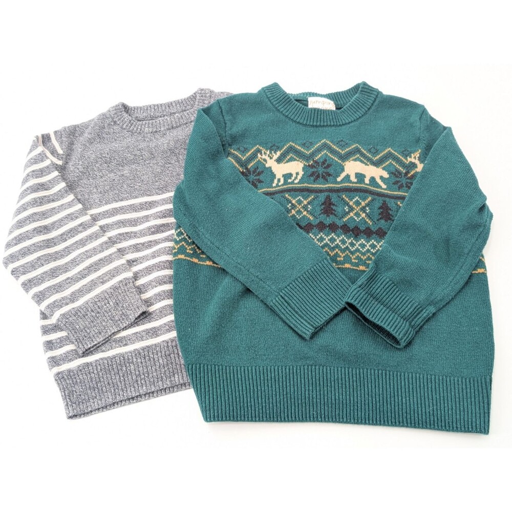 Christmas Winter Sweater Lot Cat & Jack Jumping Beans Stripes Deer Holidays 3T